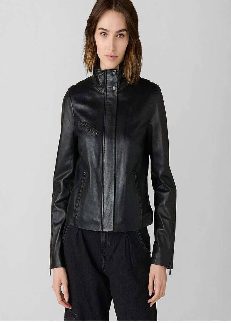 Women's  black lambskin leather jacket-2 pocket & café racer style