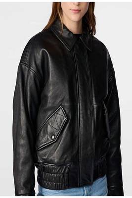 women's black lambskin leather jacket classic zip up style high quality 1