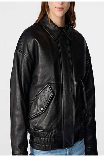 women's black lambskin leather jacket classic zip up style high quality
