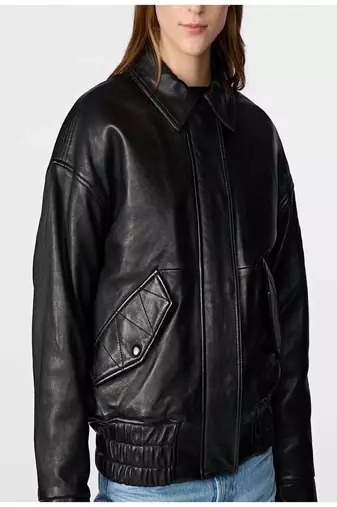 women's black lambskin leather jacket classic zip up style high quality