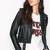 Women's  black lambskin leather jacket-asymmetric zipper & waist belt style