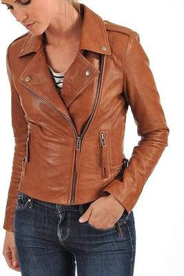 women's brown lambskin leather jacket classic zip up style superior 2