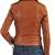 Women's  brown  lambskin leather jacket-cross zipper & crunchy  style