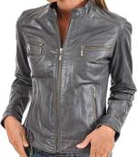 women's copper gray lambskin leather jacket classic zip up style