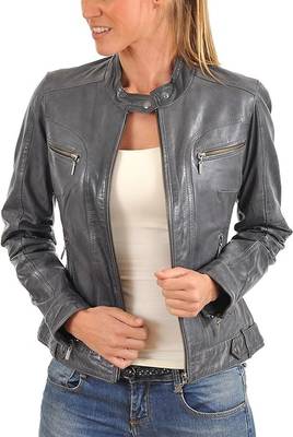 women's copper gray lambskin leather jacket classic zip up style 2