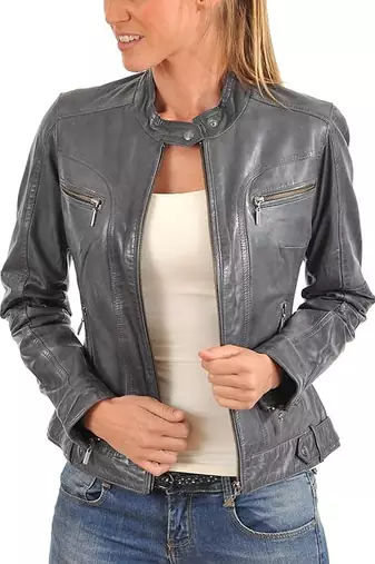 women's copper gray lambskin leather jacket classic zip up style