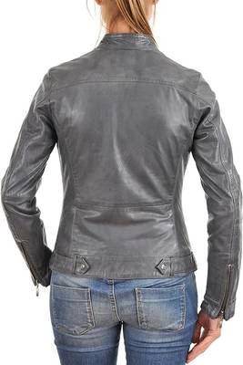 women's copper gray lambskin leather jacket classic zip up style 3