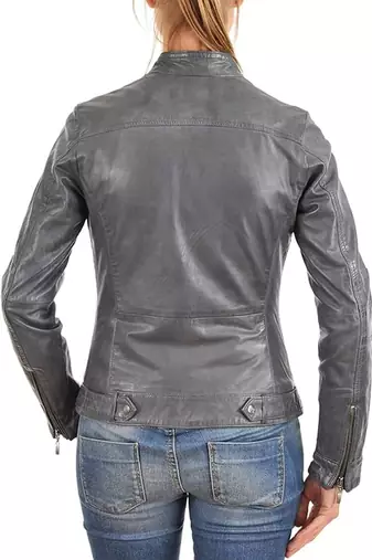 women's copper gray lambskin leather jacket classic zip up style
