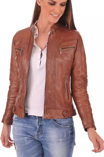 women's brown lambskin leather jacket classic zip up style refined