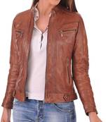 women's brown lambskin leather jacket classic zip up style refined