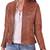 Women's  brown  lambskin leather jacket-cross zipper & crunchy  style
