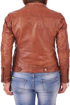 women's brown lambskin leather jacket classic zip up style refined 2