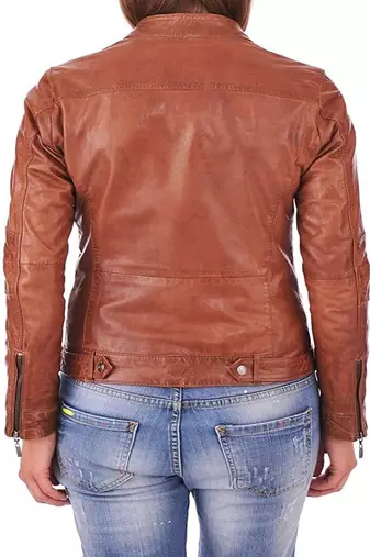 women's brown lambskin leather jacket classic zip up style refined