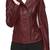 Women's  burgundy  lambskin leather jacket-cross zipper & quilted shoulder style