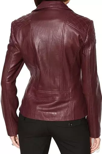 women's burgundy premium lambskin leather jacket quilted shoulder detailing