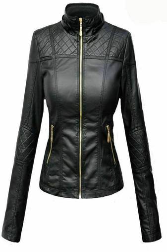 women's black premium lambskin leather jacket quilted shoulder detailing premium