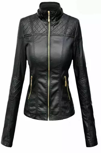 women's black premium lambskin leather jacket quilted shoulder detailing premium