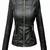 Women's  black lambskin leather jacket-straight zipper & quilted shoulder style