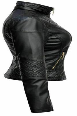 women's black premium lambskin leather jacket quilted shoulder detailing premium 2