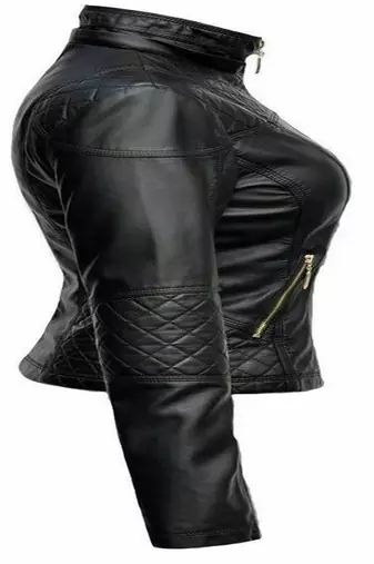 women's black premium lambskin leather jacket quilted shoulder detailing premium