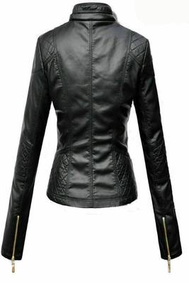 women's black premium lambskin leather jacket quilted shoulder detailing premium 3
