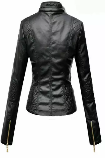 women's black premium lambskin leather jacket quilted shoulder detailing premium