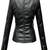 Women's  black lambskin leather jacket-straight zipper & quilted shoulder style
