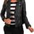 Women's  black lambskin leather jacket-asymmetric zipper & button detail style