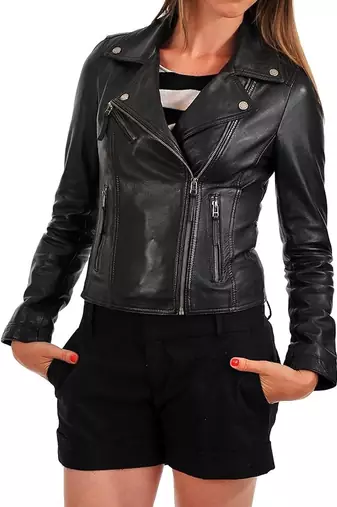women's black premium lambskin leather jacket asymmetrical zip closure superior