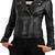 Women's  black lambskin leather jacket-asymmetric zipper & button detail style