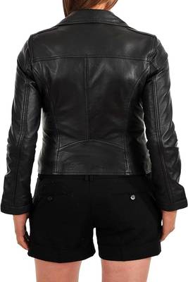 women's black premium lambskin leather jacket asymmetrical zip closure superior 3