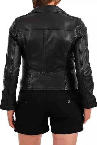 women's black premium lambskin leather jacket asymmetrical zip closure superior