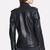 Women's  black lambskin leather jacket-asymmetric zipper & waist belt style