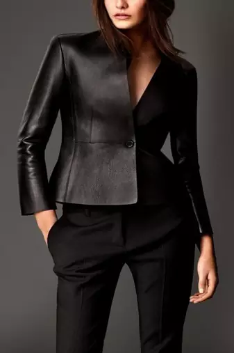 women's black lambskin leather blazer jacket classic zip up style modern