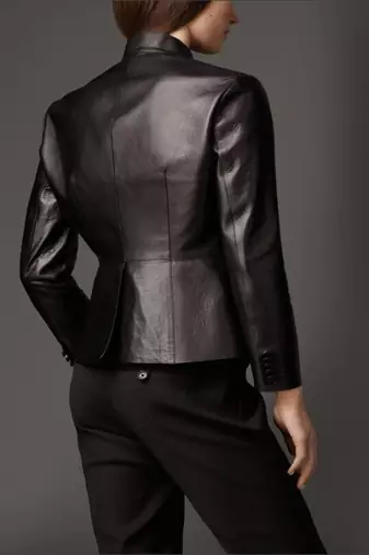 women's black lambskin leather blazer jacket classic zip up style modern