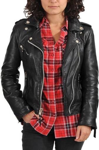 women's black premium lambskin leather jacket asymmetrical zip closure elegant
