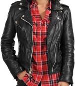 women's black premium lambskin leather jacket asymmetrical zip closure elegant