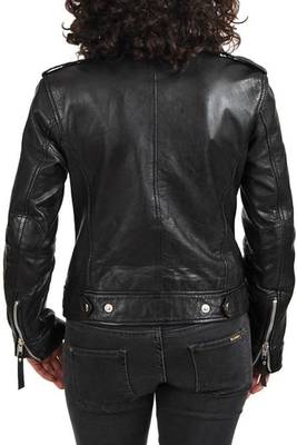 women's black premium lambskin leather jacket asymmetrical zip closure elegant 2