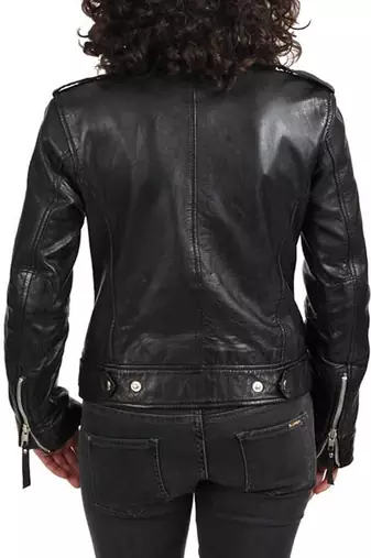 women's black premium lambskin leather jacket asymmetrical zip closure elegant