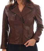 women's brown lambskin leather jacket classic zip up style elegant