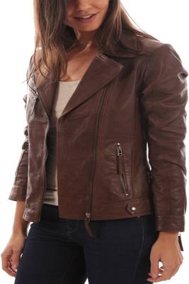 women's brown lambskin leather jacket classic zip up style elegant 2