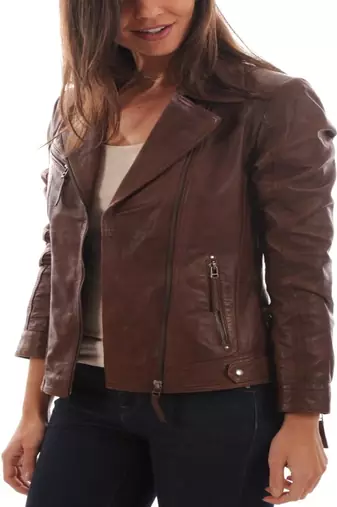 women's brown lambskin leather jacket classic zip up style elegant