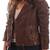 Women's  brown lambskin leather jack et-staright zipper & backbelt style