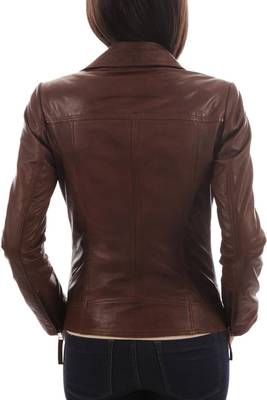 women's brown lambskin leather jacket classic zip up style elegant 3