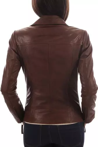 women's brown lambskin leather jacket classic zip up style elegant