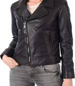 women's black lambskin leather jacket classic zip up style top grade