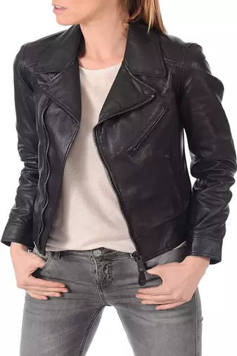 women's black lambskin leather jacket classic zip up style top grade