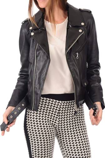 women's black premium lambskin leather jacket asymmetrical zip closure sophisticated