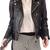 Women's  black lambskin leather jacket-asymmetric zipper & waist belt style