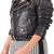 Women's  black lambskin leather jacket-asymmetric zipper & waist belt style